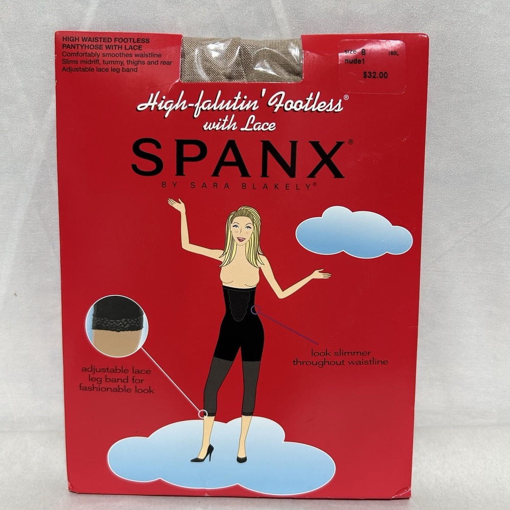 SPANX‎ High Falutin Footless Pantyhose Lace Nude Size B Body Shaper NEW